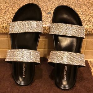 Steve Madden Black and Rhinestone Slides